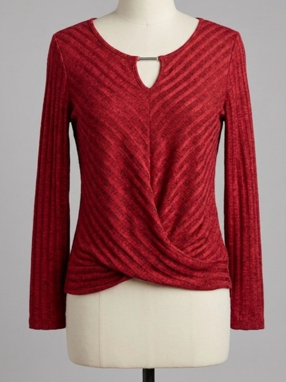 A. Byer Burgundy Red Twist-Front Long Sleeve Top